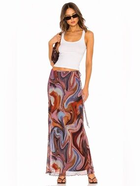Zara Abstract Marble Print Sheer Mesh Maxi Skirt Y2K Size S